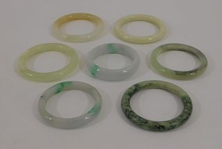 7 Chinese Jadeite & Hardstone Bangle Bracelets