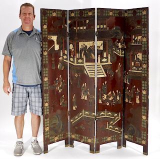 Chinese Qing Dynasty Red Lacquered Wood Divider