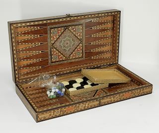 Anglo-Indian Inlaid Chess Checkers Backgammon Game