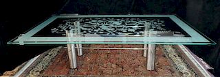 MID CENTURY ETCHED GLASS DINING TABLE