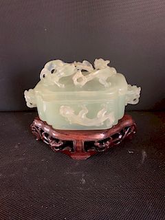 Jade Box With Dragons and Temple Lions