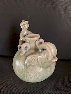 Elephant with Mahout Shaped Celadon Water Droppe