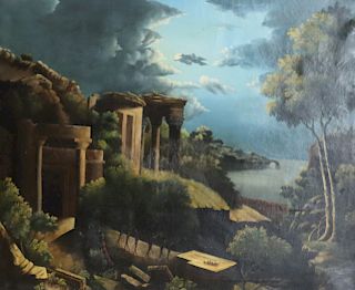 UNSIGNED. Oil On Canvas. Ruins In Landscape.