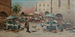 MARVELLI. Signed Oil On Canvas. Market Scene.