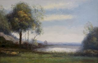 L.Stephano. Signed Oil On Canvas Lake In Landscape