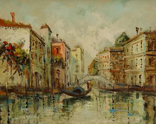 ILLEGIBLY. Signed Oil On Canvas Venetian Canal.
