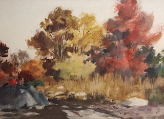 F. Whittaker. Signed Watercolor Landscape.