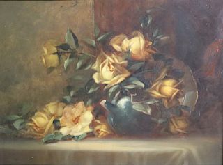 UNSIGNED. Oil On Board Roses.