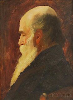 American School, 19th/20th Century      Oil Sketch Profile of a Man with a White Beard.