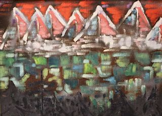 UNSIGNED. Oil On Masonite  Roofs.