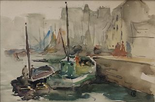 C R Monogrammed Watercolor Boats.