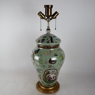 Asian Reverse Painted Glass Lamp
