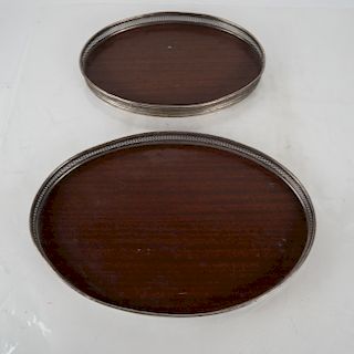 Two Sterling Silver & Wood Butler's Trays