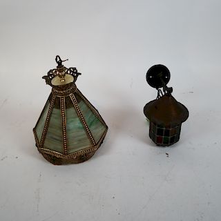 Stained Glass Chandelier and Coach-Form Lantern