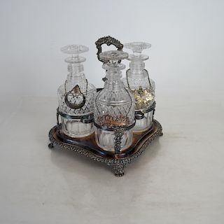 Silver Plate and Cut Crystal Decanter Set