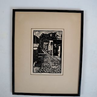 Norman KENT:  "Cobblestone Alley" - Woodcut Print