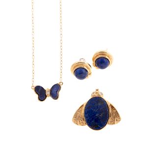 A Collection of Ladies Lapis Jewelry in Gold
