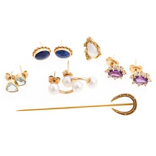 An Bag of Stud Earrings & Other Jewelry in Gold