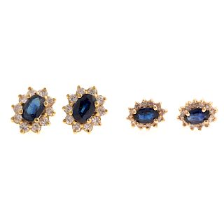 Two Pairs of Sapphire & Diamond Earrings in 14K
