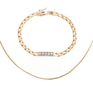 A Diamond Bracelet and Serpentine Chain in 14K