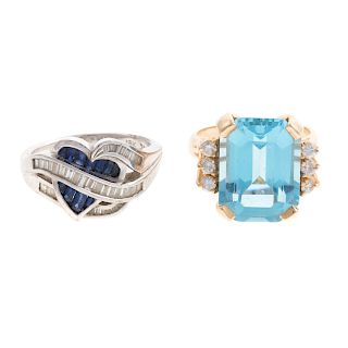 A Pair of Ladies Gemstone & Diamond Rings in Gold