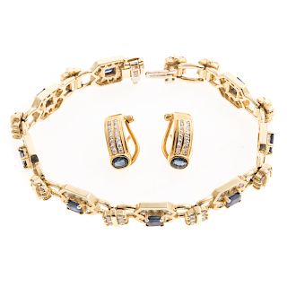 A Sapphire & Diamond Bracelet & Earrings in Gold