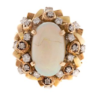 A Ladies Vintage Opal & Diamond Ring in 14K