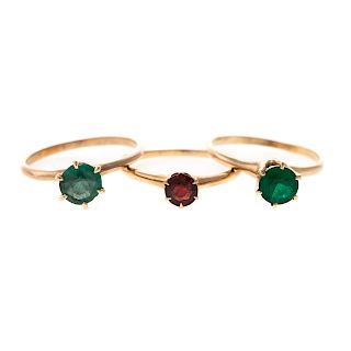 A Trio of Solitaire Gemstone Rings in 14K