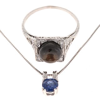 A Sapphire Pendant & Black Star Sapphire Ring
