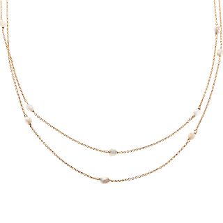 A Ladies Long Pearl Station Necklace in 14K