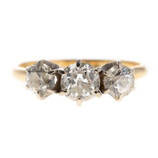 A Three Stone Old European Diamond Ring 1n 14K
