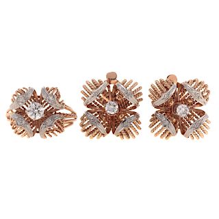 A Diamond Ring & Earring Set in 18K Rose Gold