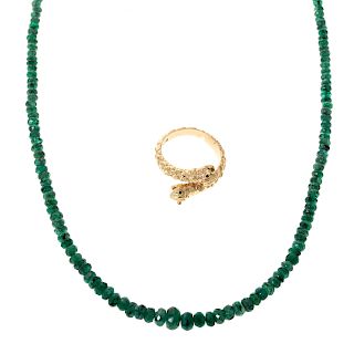 A Ladies Serpent Ring in 18K & Emerald Necklace