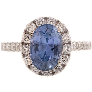 Unheated 3.65ct Sapphire & Diamond Ring in 18K