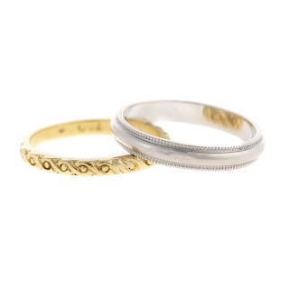 Two Ladies Bands in Platinum & 18K Yellow Gold