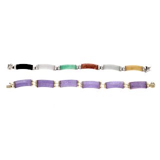 A Pair of Ladies Multi Colored Jade Bracelets