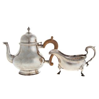 George V Silver Sauceboat and Elizabeth II Teapot