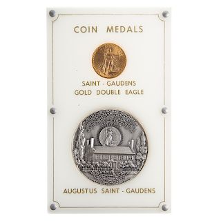 1914-D $20 and Silver Saint Gaudens Commem medal