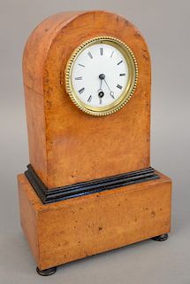 Burlwood Victorian mantle clock with brass works and enameled. ht. 14 1/4 in.