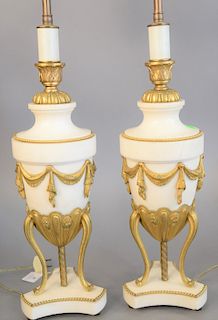 Pair of marble and bronze urns made into table lamps. ht. 31 in.