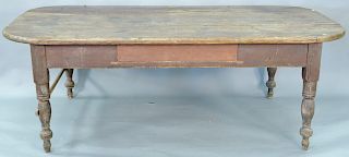 Primitive farm table on turned legs. ht. 30 in., top: 44" x 88"