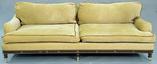 Upholstered sofa with leather trim. lg. 91 in.