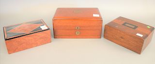 Three boxes to include Gentili inlaid jewelry box, Galt and Bro jewelry box and art deco humidor. lg. 11 1/2", 11 1/2", 14".