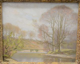 Wesley Browning (American 1868-1942), oil on canvas landscape, signed W. Browning, 9" x 12". Provenance: David N. Dike, Texas 1987