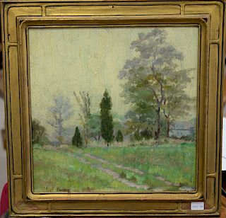 Ethel Easton Paxson (1885-1982), oil on artist board, "Webster Point Madison Connecticut" landscape Aug 1925, signed lower left Ethel Paxson, 10" x 10