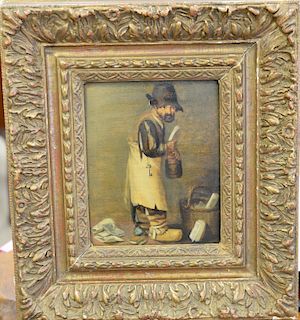 Manner of Pieter Jansz Quast (1605 - 1647), oil on early wood panel, An Old Peasant, James Bourlett Sons Ltd. 17 + 18 Nassau label on back. 6 3/4" x 5