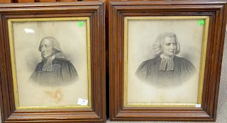 Pair of engraved framed portraits, John Wesley and Charles Wesley, engraved by A.H. Ritchie, John Wesley having copy of 1993 receipt from Maine, 13" x