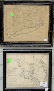 Group of seven maps, 18th & 19th century to include framed small engraved map "The States of Maryland and Delaware from the latest survey 1790", "A Ma