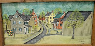 Dolores Hackenberger (American b. 1930), acrylic on board, Amish Farmland, Lancaster Country, Pa., n.d., signed lower right, framed, sight size 9 1/2"