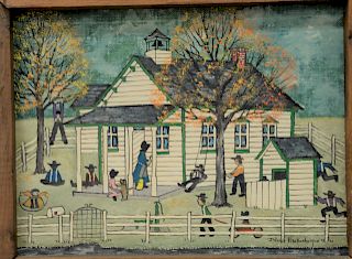 Dolores Hackenberger (American b. 1930), acrylic on board, Grofftown Road Schoolhouse, Lancaster Country, Pa., n.d., signed lower right; titled and in